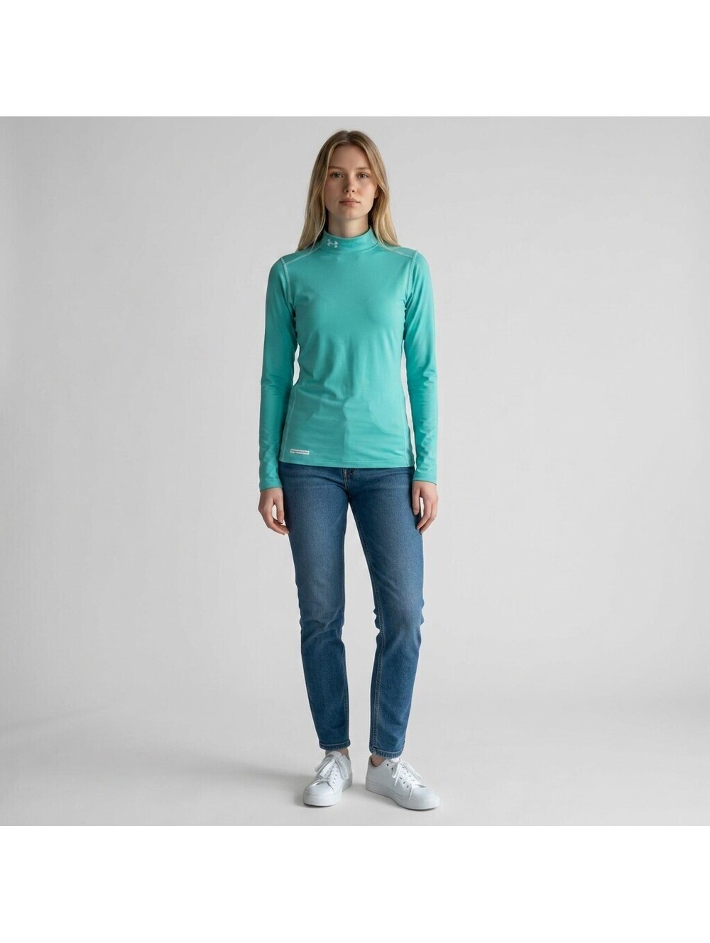 Under Armour Activewear Top Women M Medium Blue Long Sleeve High Neck Fitted
